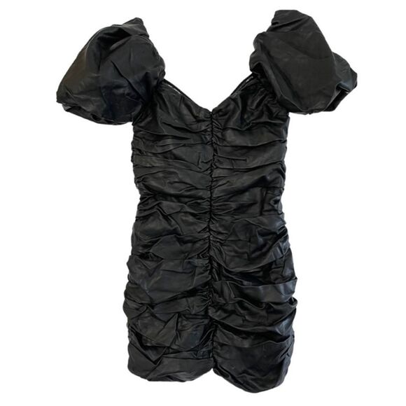 Naked Wardrobe Runway Faux Leather Ruched Puff Sleeve Dress - Picture 4 of 8